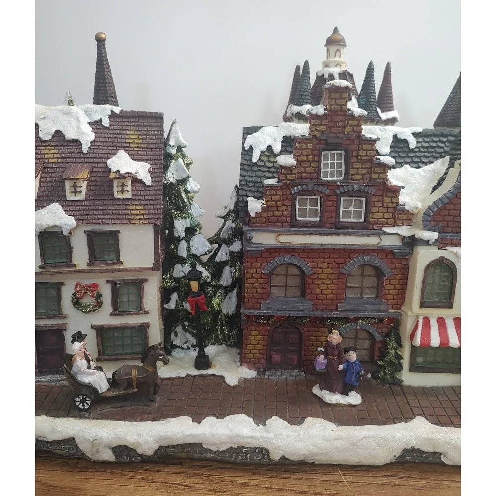 Light Up Christmas Village Cobblestone Street Horse And Carriage Town Scene